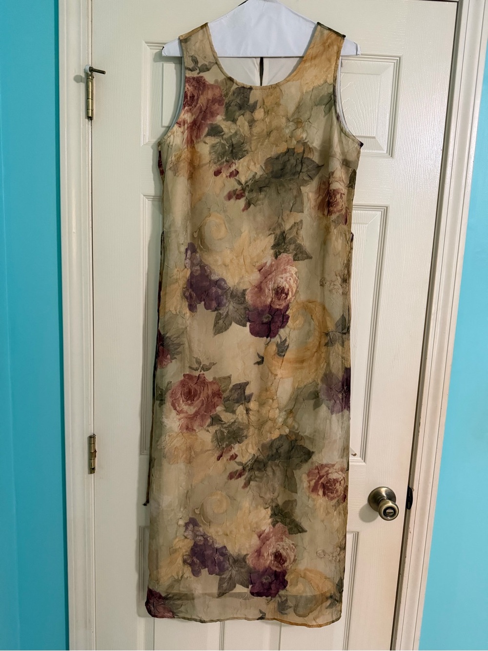 Christy Lyn Ivory Sheen Overlay Dress with Roses - Vintage